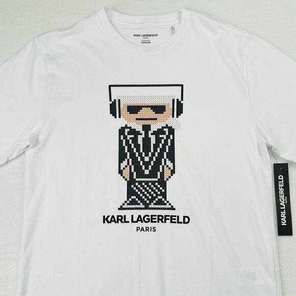 Karl Lagerfeld Paris Men’s Medium White Logo T-Shirt Cool Tuxedo Man - Picture 2 of 13